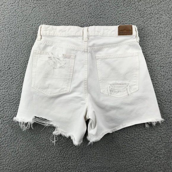AMERICAN EAGLE Size 6 Highest Rise Distressed White Baggy Cut Off Shorts - Picture 5 of 16